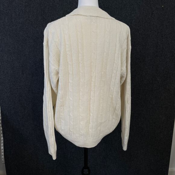 Cabin Creek Cream Cable Knit Sweater Large Vintage Henley 90s - Picture 2 of 10